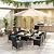 ALAULM 10 Piece Patio Dining Set All-Weather Wicker Outdoor Patio Furniture Set w/Tempered Glass Tabletop, Removable Cushions and Umbrella Hole for Patio, Backyard, Garden, Poolside (Blue)