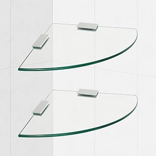 2-Pack Glass Corner Shower Shelves with Aluminium Brackets, 9.8 X 9.8 Tempered Glass Bathroom Shelf, Wall Mounted Organizer for Shower, Kitchen