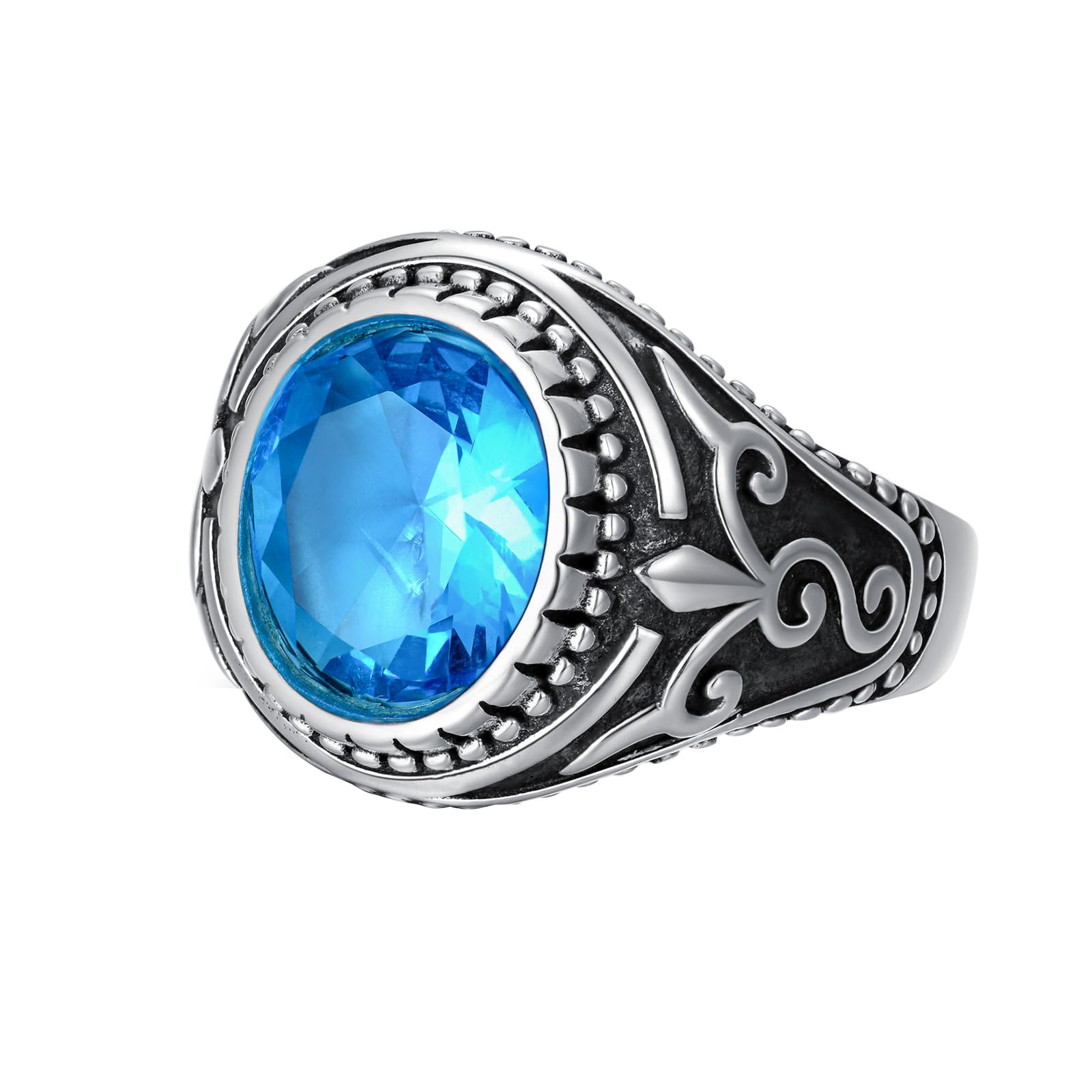 GDHKDDFL Gemstone rings, Blue Topaz Ring for Men, 925 Sterling Silver Oval Gemstone, Vintage Retro Men's
