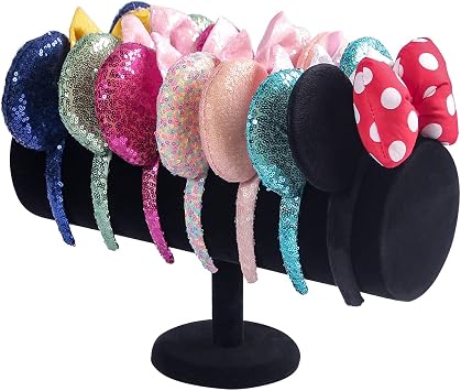 ByKen T-bar Headband Holder Organizer,Hair Band Ear Jewelry Accessories Display Stand for Girls Black Velvet
