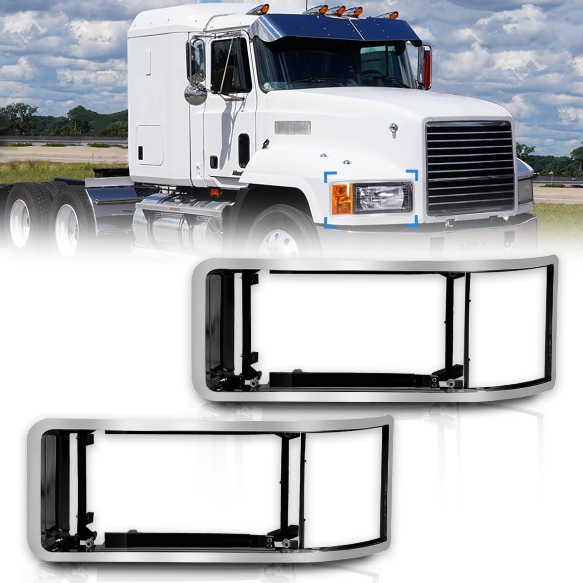 Left headlights for Mack,Replacement Headlamp with turn Signal Bulb Compatible with 1990-2006 Mack CH600 CH612 CH613 CL600 CL700 semi Trucks （DOT and SAE Approved）