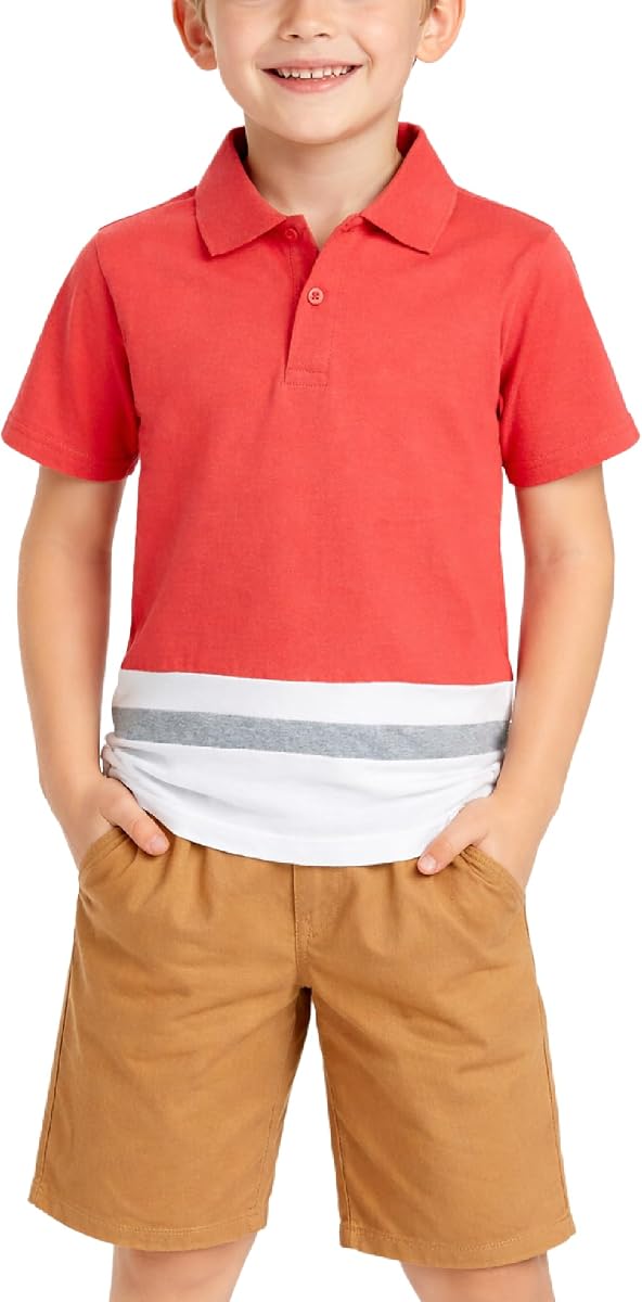 Jake's Vintage Polo de 2 piezas para niños y pantalones cortos de sarga para niños pequeños y grandes | Tapeta con botones con cuello, tacto suave de manga corta, parte inferior duradera lista para moverse, estilo veraniego para la escuela y el juego