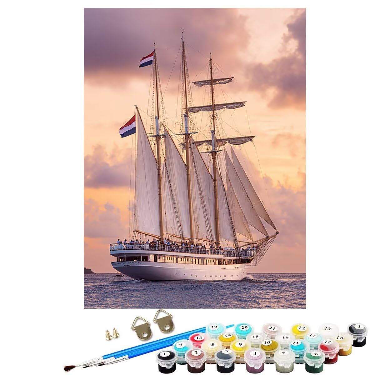 Boot Landschaft Malen Nach Zahlen Erwachsene, Paint by Numbers Adult Anfänger Set, Heimwerk Malen Nach Zahlen Kinder Mit Rahmen, 3 Pinsel und 36 Acrylfarbe Als für Deko Wohnzimmer 60 x 80 cm BJHDK570