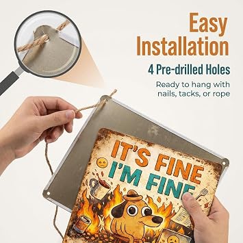 It's Fine I'm Fine Sign, Funny Metal Wall Decor for Office 8x12