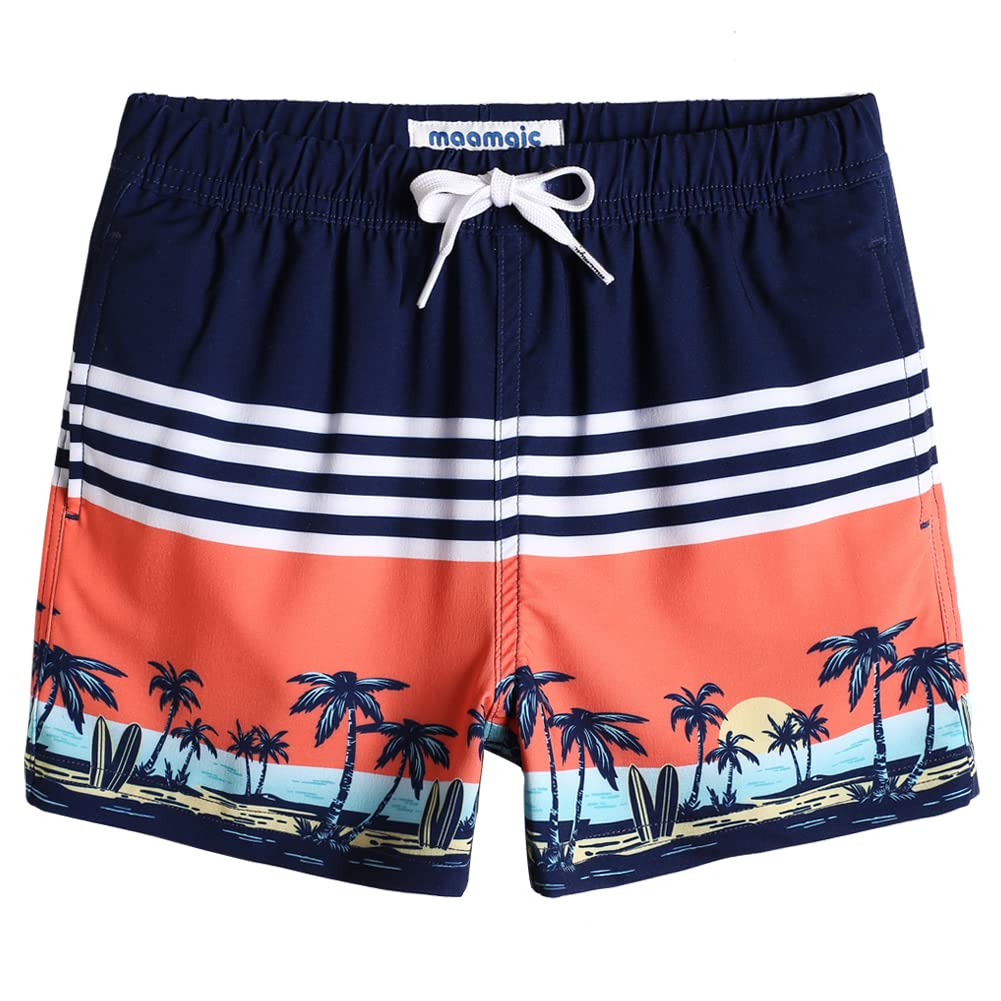 MaaMgic Bañador Niño Pantalones Cortos Playa Ropa de Baño Secado Rápido Interior de Malla Shorts de Natación Bañadores Niño 4-Vía con Elasticidad Atardecer 8 años