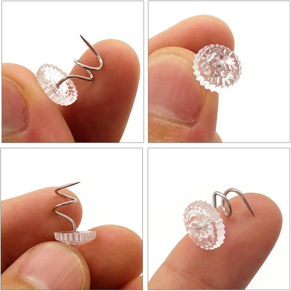 200 pcs Transparent Plastic Head Screw Nail for Upholstery and Fixed Blankets Sofa Sets Clear Heads Twist Pins Slipcovers Bedskirts