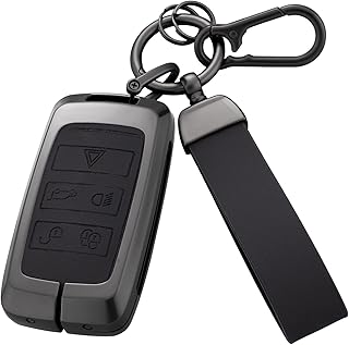 Qunzes Key Fob Cover with Heavy-duty Keychain for Range Rover Evoque Sport Vogue Velar Defender Discovery 5