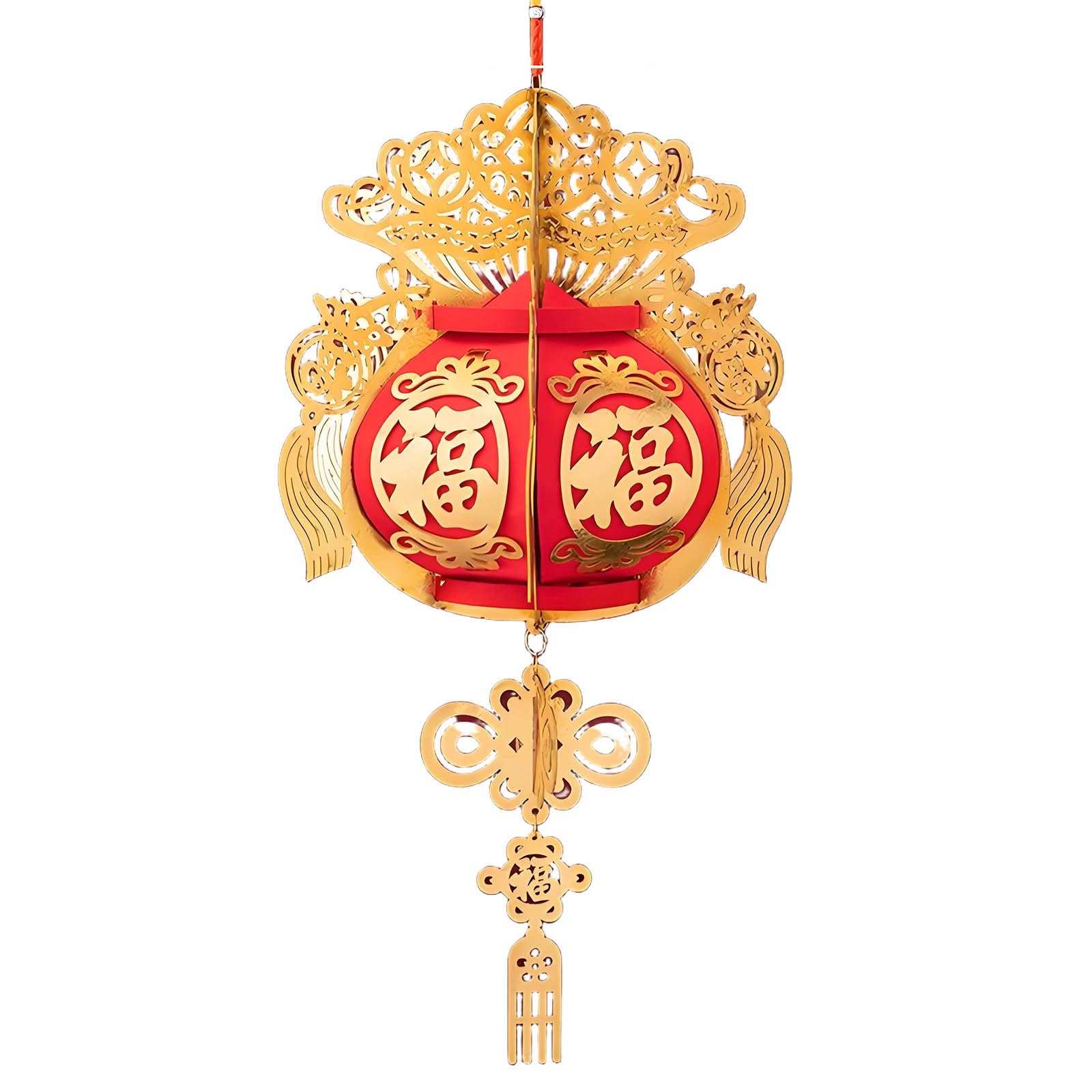 SBZIOJHDR Chinese-style lanterns, Luxury Palace Lantern, Exquisite Gold Chinese with Fu, Party Decorations(E,13in)