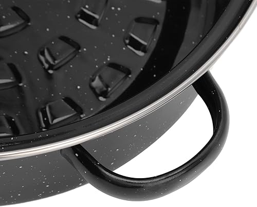 Miniatura 9 de Sartén para asar con acabado moteado negro, antiadherente, para barbacoa, con tapa para batatas asadas, castañas, material de esmalte, Cubierta de