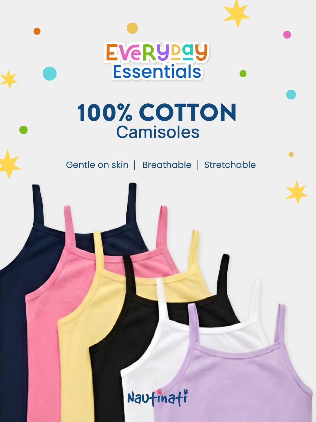 Nautinati Girls' 100% Cotton Pack of 3 Solid Essentials Camisoles(NNNGTW00419-3-4Y_Pink_3-4Y) 4