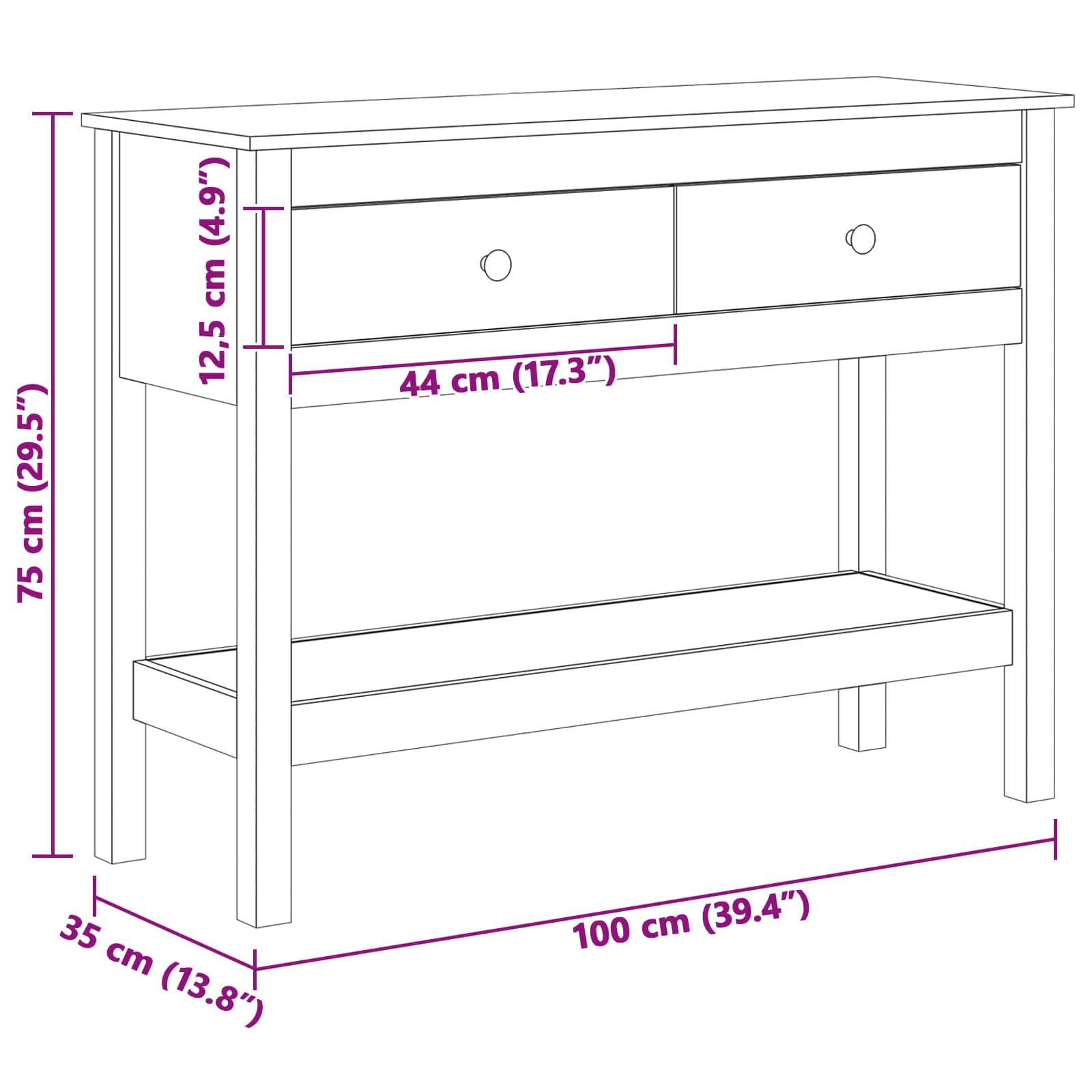 Mesa consola marrón cera madera de pino maciza, 100 x 35 x 75 cm, con espacio de almacenamiento, cajón, estantería para salón, dormitorio, pasillo, mesa auxiliar versátil