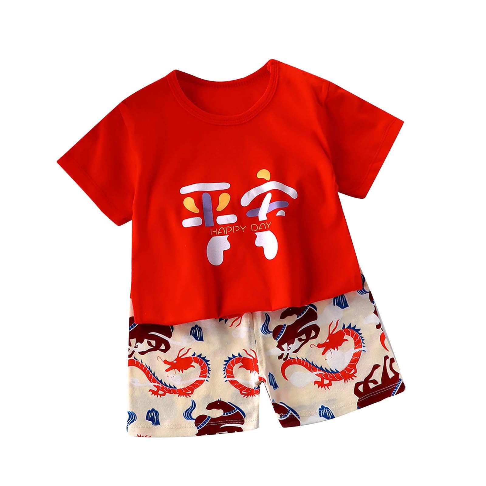 Conjunto de 2 piezas para bebé y niño, de verano, manga corta, con estampado de animales y pantalones cortos a rayas, con cintura elástica, ropa casual y cómoda para niños — view 22