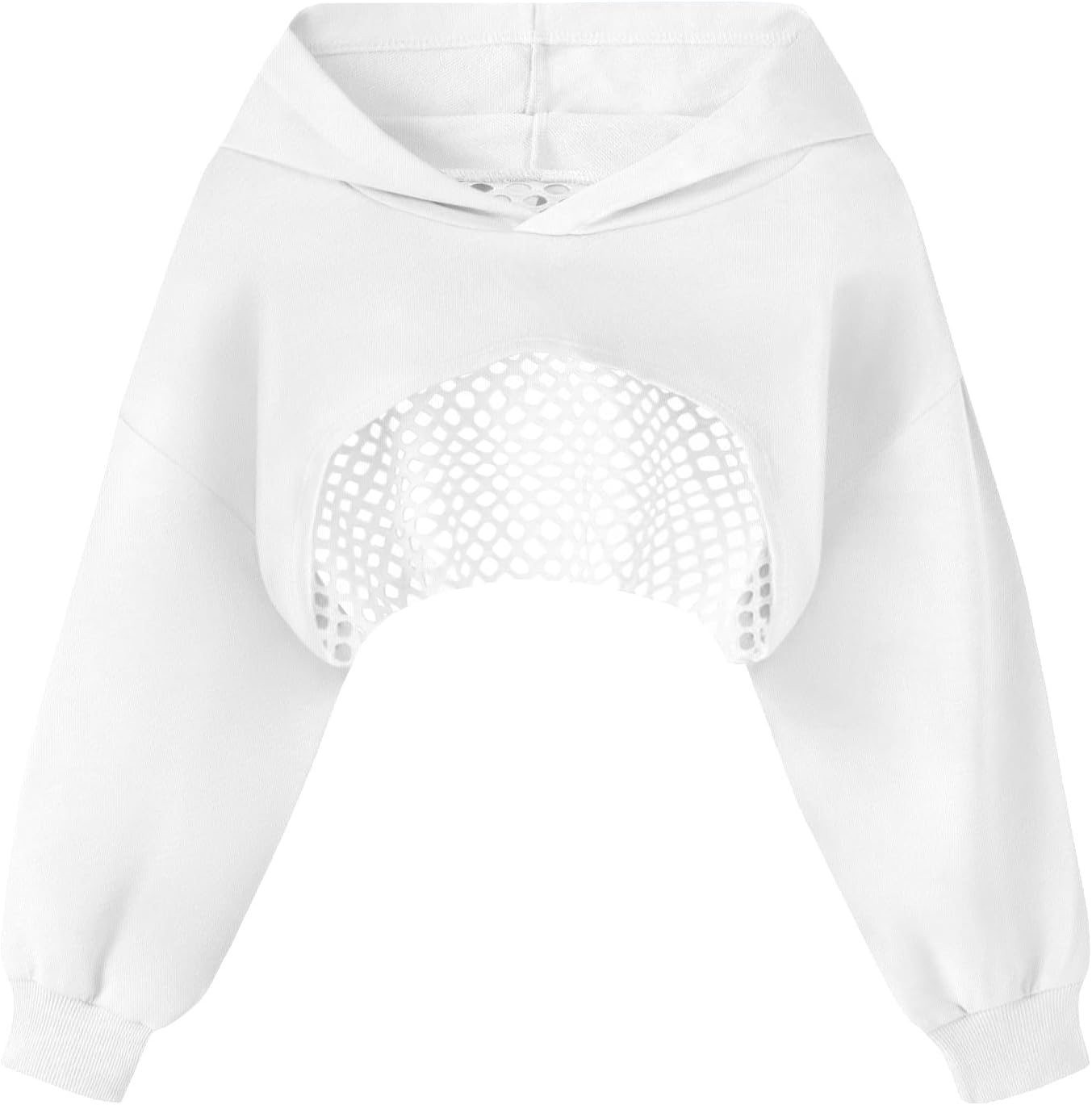 Girls Super Crop Top Hoodies Hollow Out Long Sleeve Cropped Sweatshirts