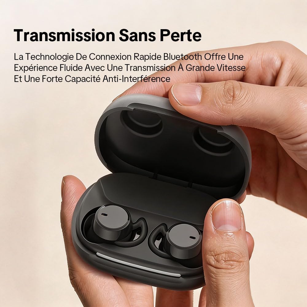 MS217 Écouteur Traducteur Instantané IA 165 Langues | Ecouteurs Bluetooth Sans Fil 6.0, 40H d'Autonomie, Mini Écouteur Sommeil pour Dormir sur le Côté, Voyages, Réunions – Noir