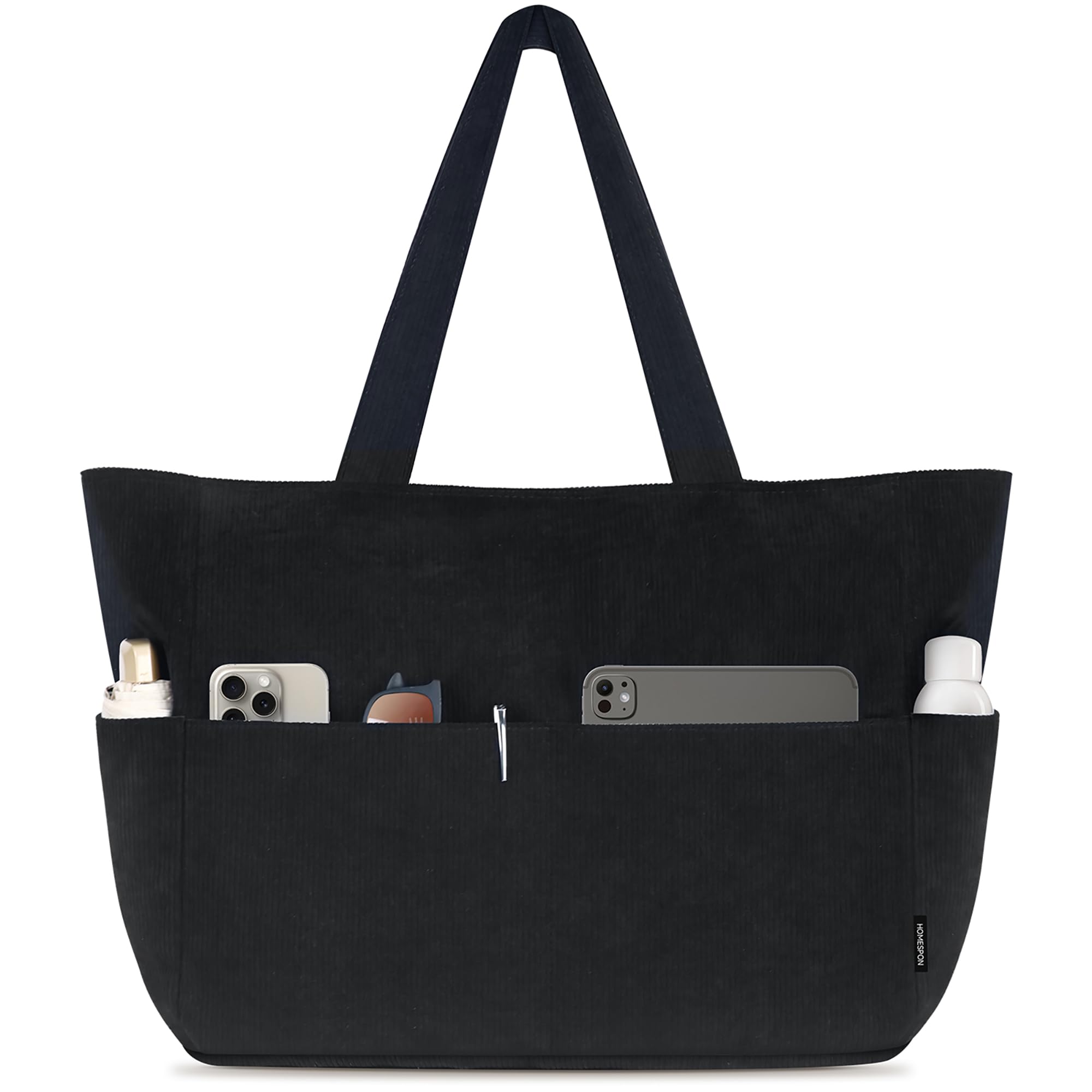 HOMESPONCorduroy Tote Bag for Women with Zipper Large Shoulder Bag Handbag for Work School Shopping Travel Gym