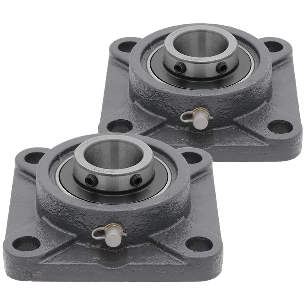 [2-Pack] UCF207-20 - Premium 4-Bolt Flange Bearing with Cast Iron Housing Including Ball Bearing Insert 1-1/4 in Bore Diameter - UC207-20 Bearing & F207 Housing