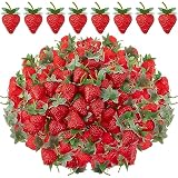 Lyrow 100 Pieces Artificial Strawberries 2.2inch/2.76inch/3.35inch Faux Realistic Strawberry Decor Plastic Simulation Fake Lifelike Fruit for Photography Prop Cabinet Party(Cute)