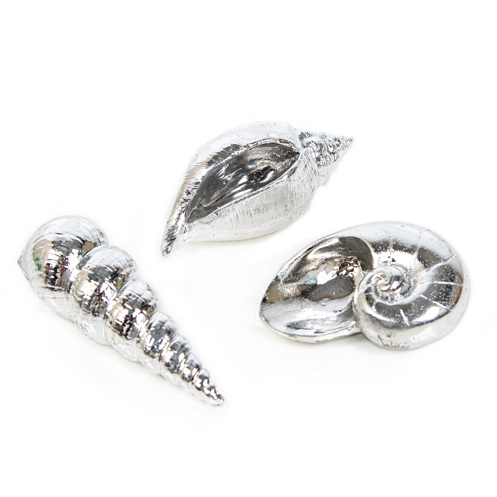 Logbuch-Verlag 3 Silver Shells 10 cm Decorative Shells Silver Maritime Decoration Bathroom Summer Decoration Spa Wellness