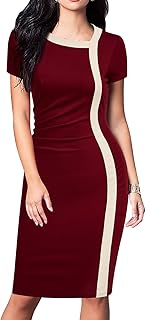 Viwenni Women Vintage Ruffle Business Colorblock Work Church Pencil Dress
