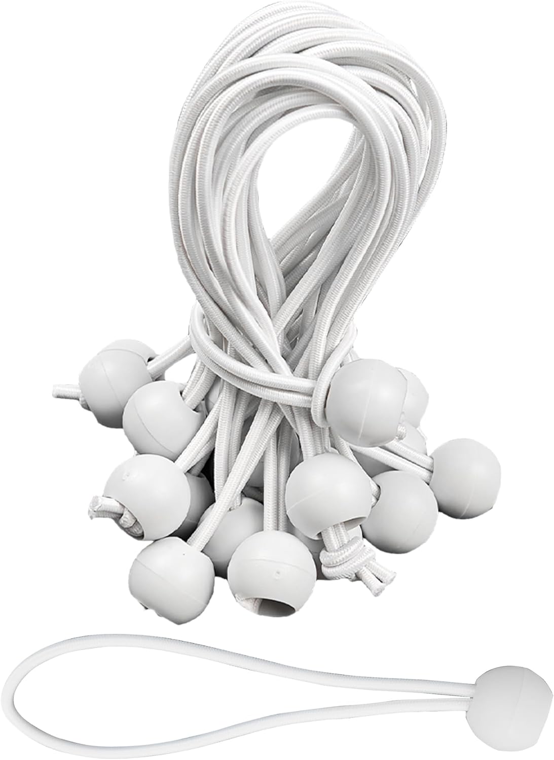 25PCS 6 Inch Heavy Duty Ball Bungee Cords, Elastic Ball Bungee Cords, White Ball Bungee Cord, Weather Resistant Tie Down Strap for Camping, Tents, Straps