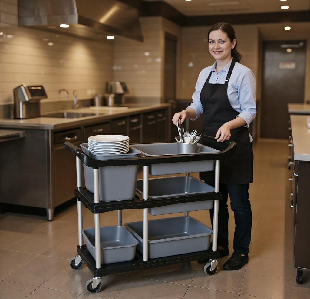 ZQZ-Store 3 Tier Heavy Duty Commercial Grade Utility Cart with Wheels, Storage Cart Multi-Function Mobile Shelving Unit Organizer for Hotel, Restaurant, Kitchen, Bedroom, Laundry Room
