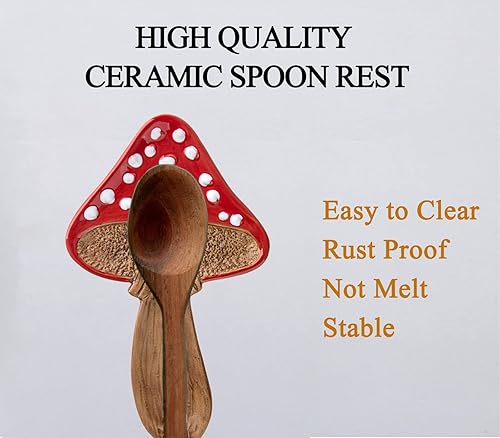Miniatura 5 de Soporte para cuchara para estufa, soporte para cucharas de hongos para encimera de cocina, soporte para espátula de cerámica, soporte para utensilios
