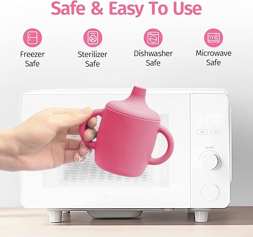 Miniatura 3 de Silikong Vasos de silicona antiderrames de 8 onzas para niños pequeños y bebés, aptos para lavavajillas y microondas, paquete de 2 (rosagris)