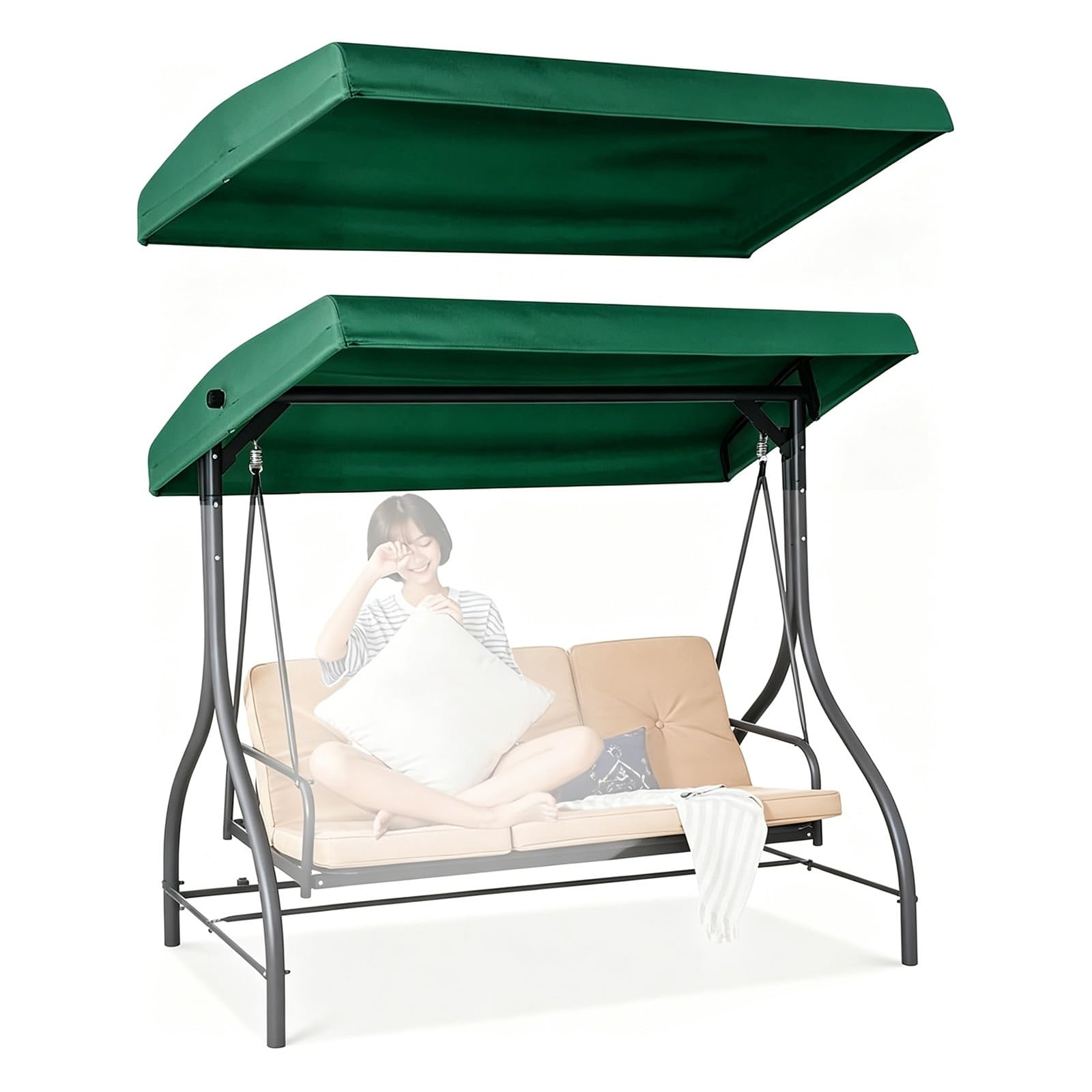 BiSaXieTa Outdoor Swing Canopy Replacement Cover, Waterproof Oxford Fabric Swing Cover with Side Grommets, Anti-UV, for Outside Porch Patio(Green,64x45in)