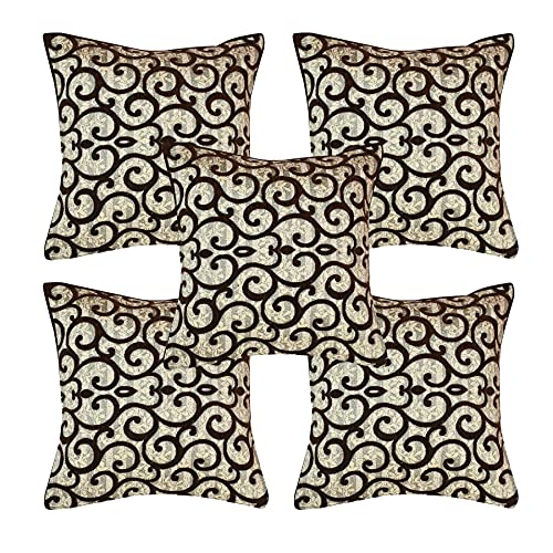Image of Chenille Cushion Cover for Sofa & Living Room | Soft Decorative Throw Pillow Cover | 40x40 cm Pillow Case for Home, Bedroom & Office Decor (Coffee)