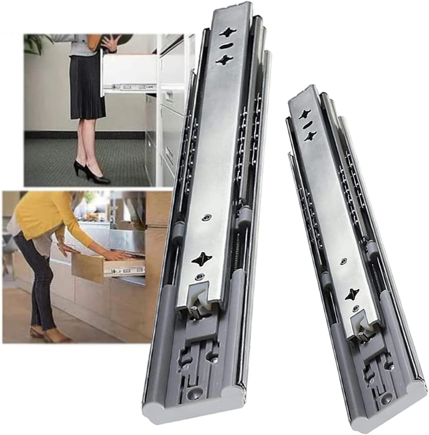 Guías for cajones de tres etapas para eliminar golpes con rieles de cierre acolchado