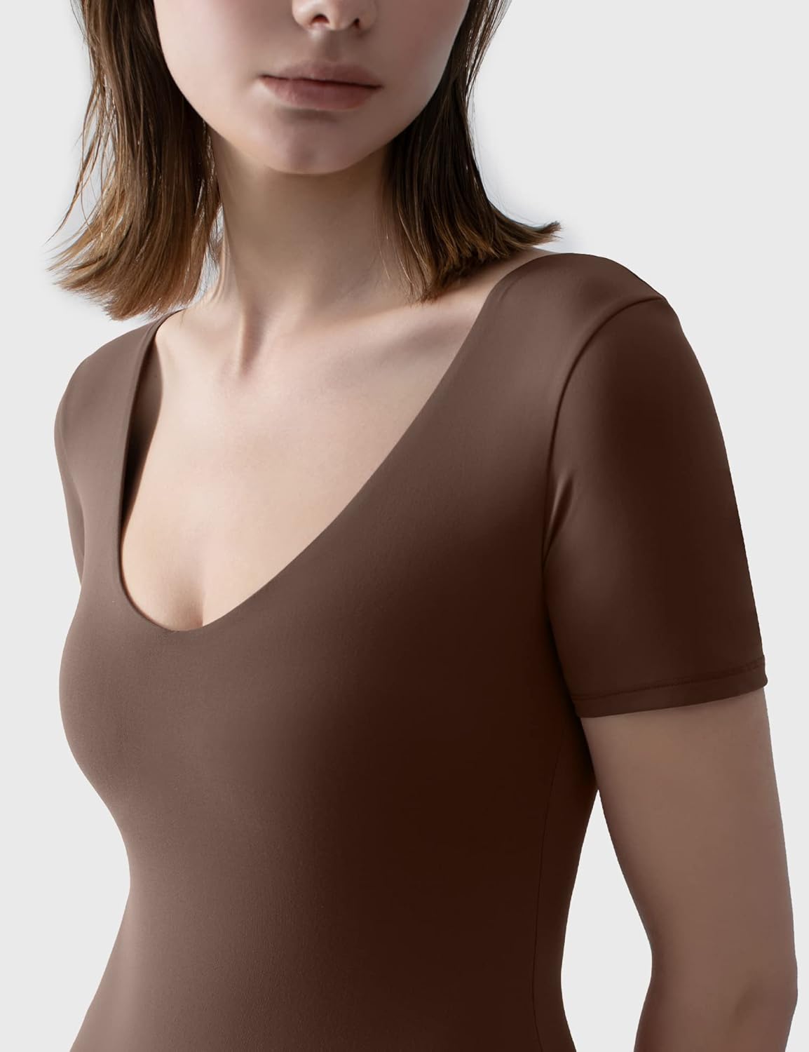 PUMIEY Women's V Neck Short Sleeve Bodysuit Sexy Tops Sharp Collection - Image 4