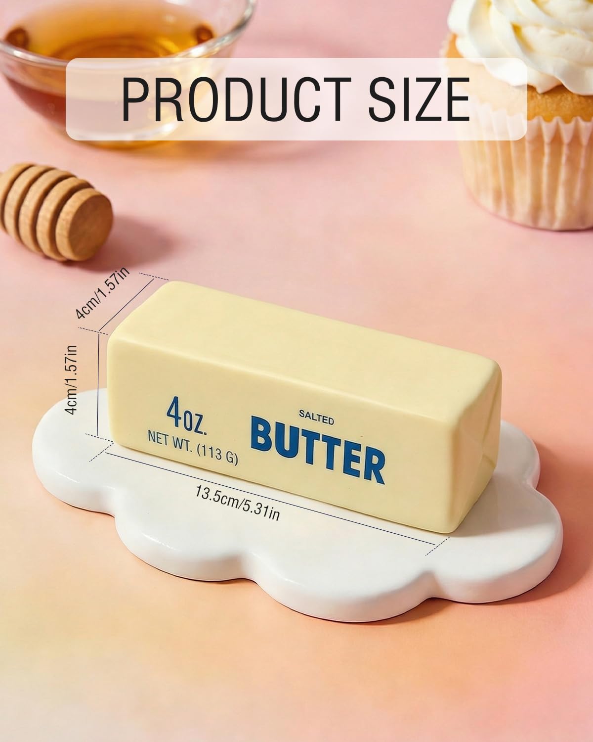 2Pcs Butter Squishy Stress Gadget for Adults, Slow Rebound Sensory Fidget, 5.5 × 1.4 inch Cute Realistic Butter Stick Shape, Funny Themed Desk Decor for Office & Home - 3