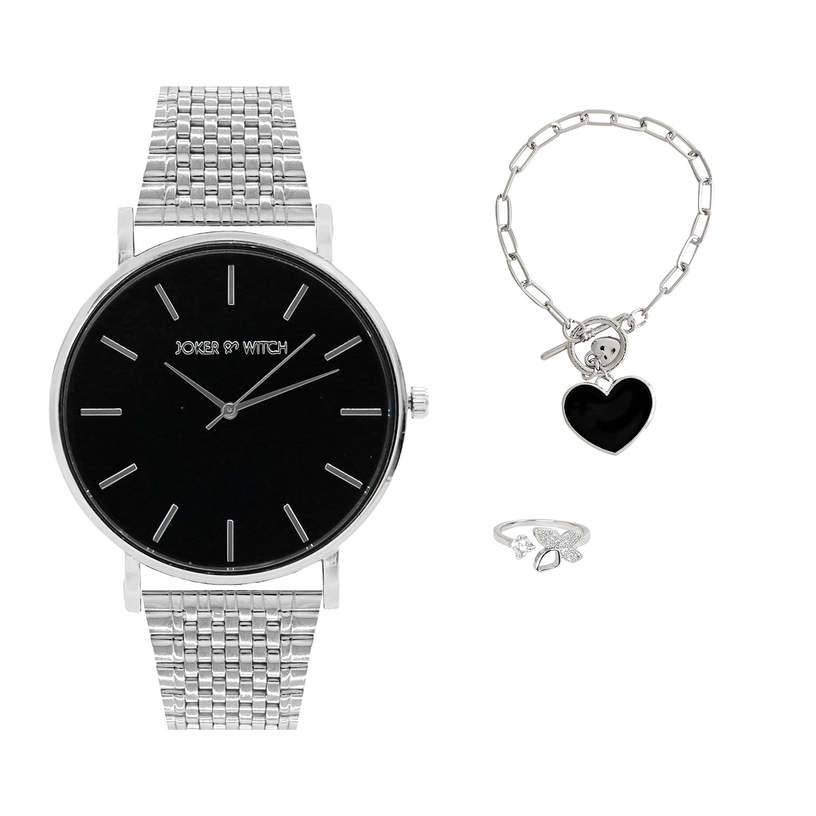 Joker & Witch Stainless Steel Women Dark Heather Love Triangle Analogue Watch, Black Dial, Silver Band (B0C8631118) Amazon Price History, Amazon Price Tracker