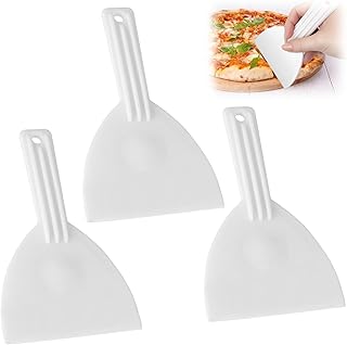 3 Stück Flexibler Teigspachtel, Pizzaspachtel Mit Pizzateig Aufhängelöchern, Teigspachtel Pizza Kunststoff für Pizzabacken Ausrollen Küche und Portionieren Teig (Weiß)