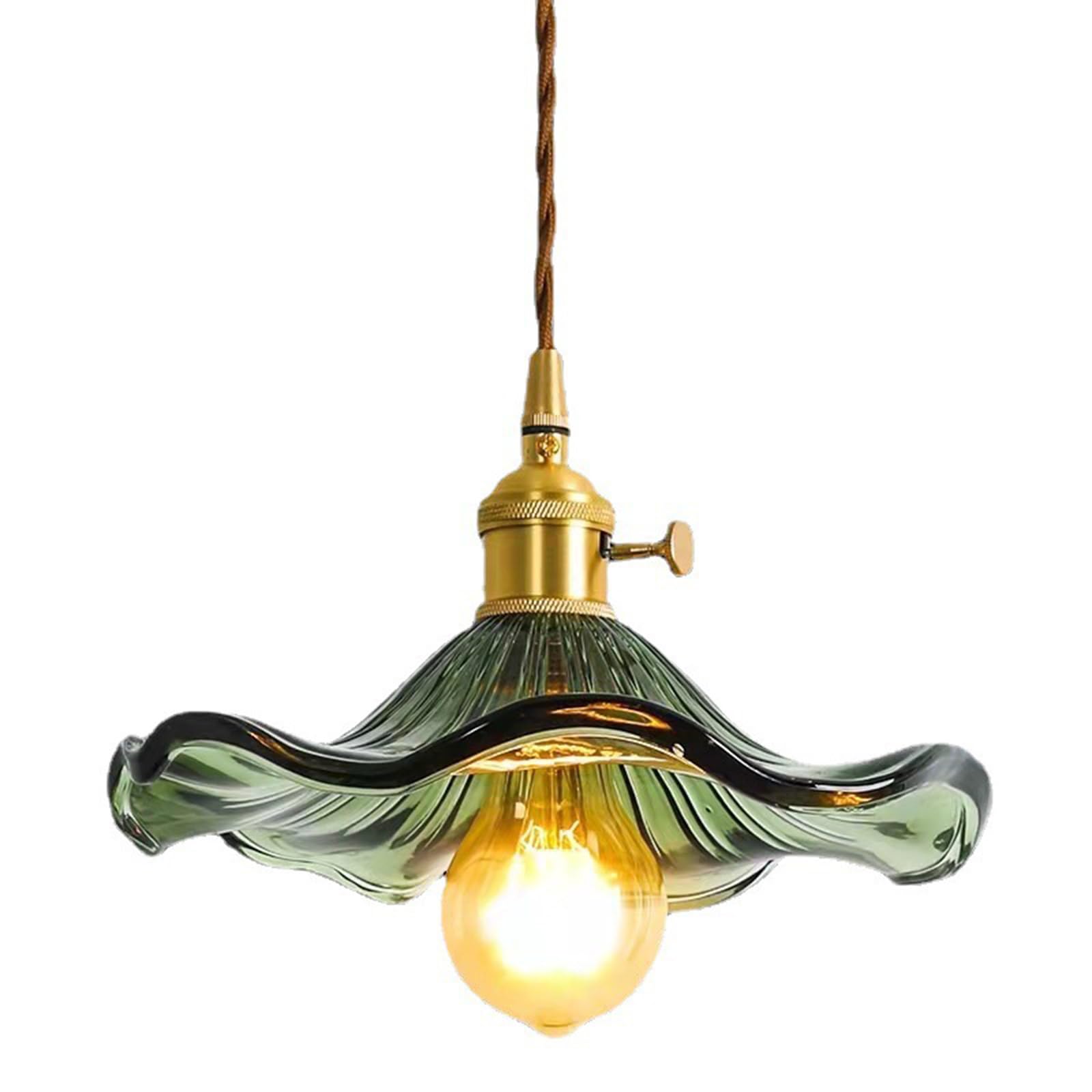 Pendant Light with Glass Lotus Leaf Lampshade, Industrial Vintage E27 Ceiling Pendant Lamp, Farmhouse, Dining Room, Kitchen Island Chandelier (Green)