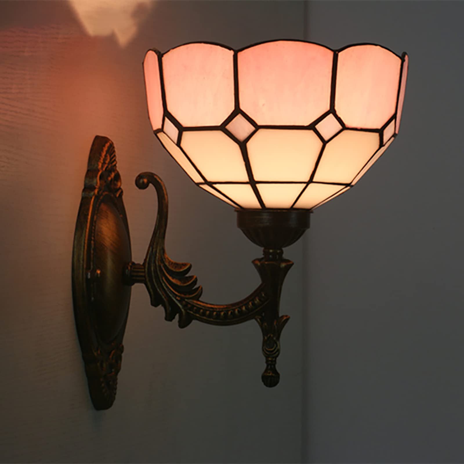 NHPJFDC 8 Inch Mini Tiffany Wall Sconce, Pastoral/Baroque/Mediterranean/Cream Amber Bead Style Stained Glass Wall Light, Handicrafts Wall Lamp For Hotel Room Corridor Library