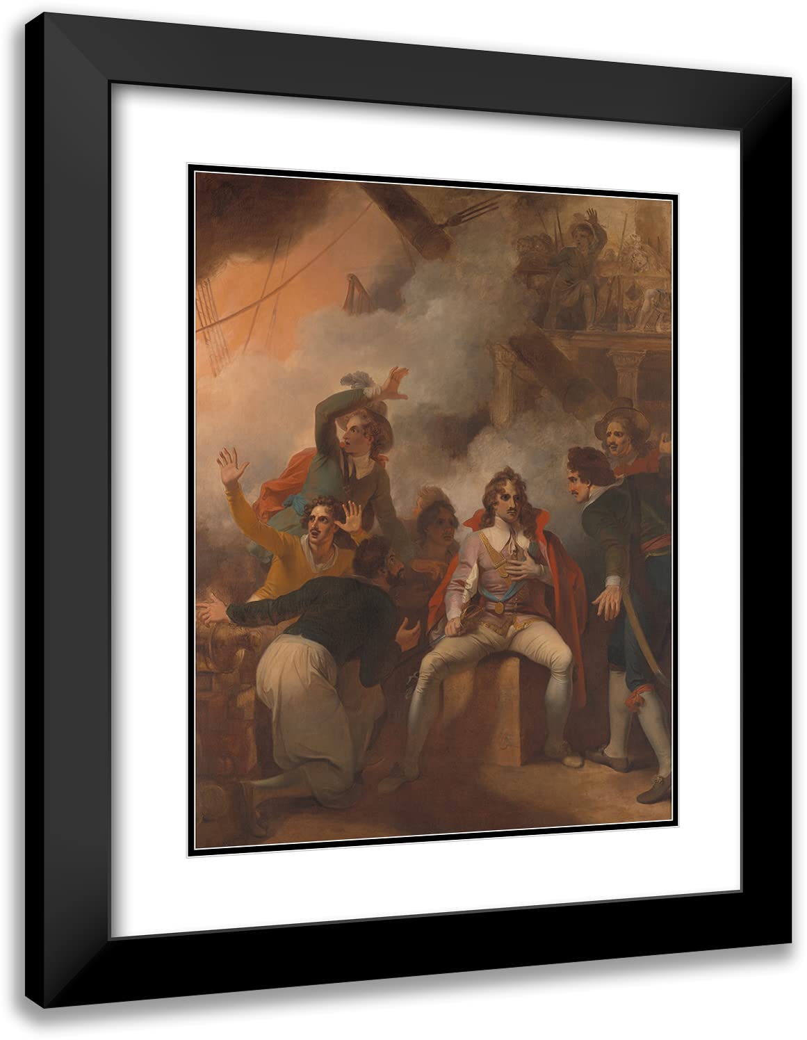 ArtDirect Robert Smirke 15x18 Black Modern Frame and Double Matted Museum Art Print Titled - The Earl of Sandwich Refusing to Abandon His Ship During the Battle of Solebay (1793)