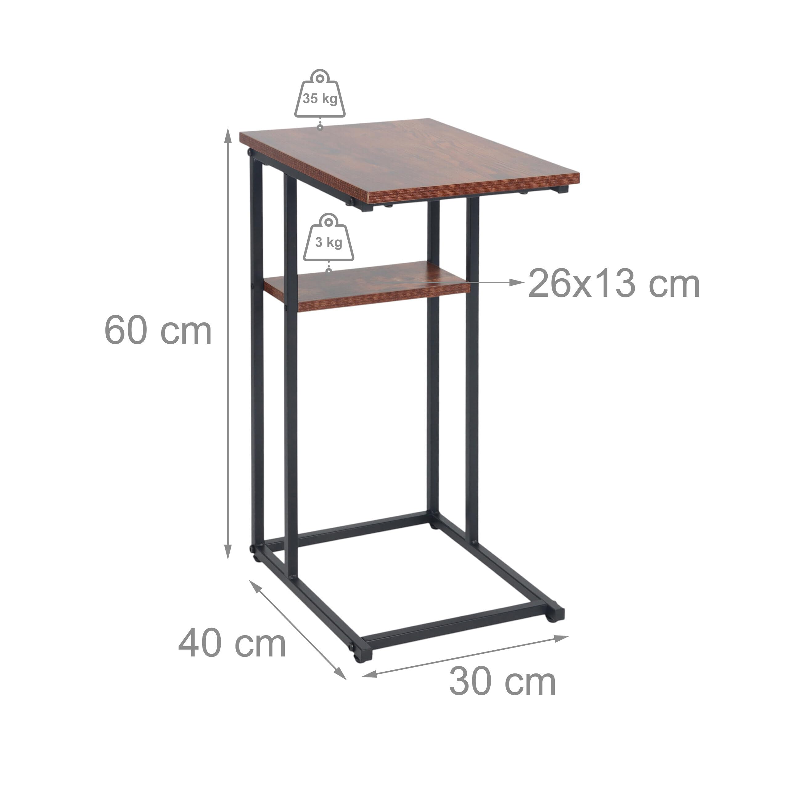 Relaxdays Tavolino, Ripiani Grande e Piccolo, HLP 60 x 40 x 30 cm, per Divano e Letto, Metallo
