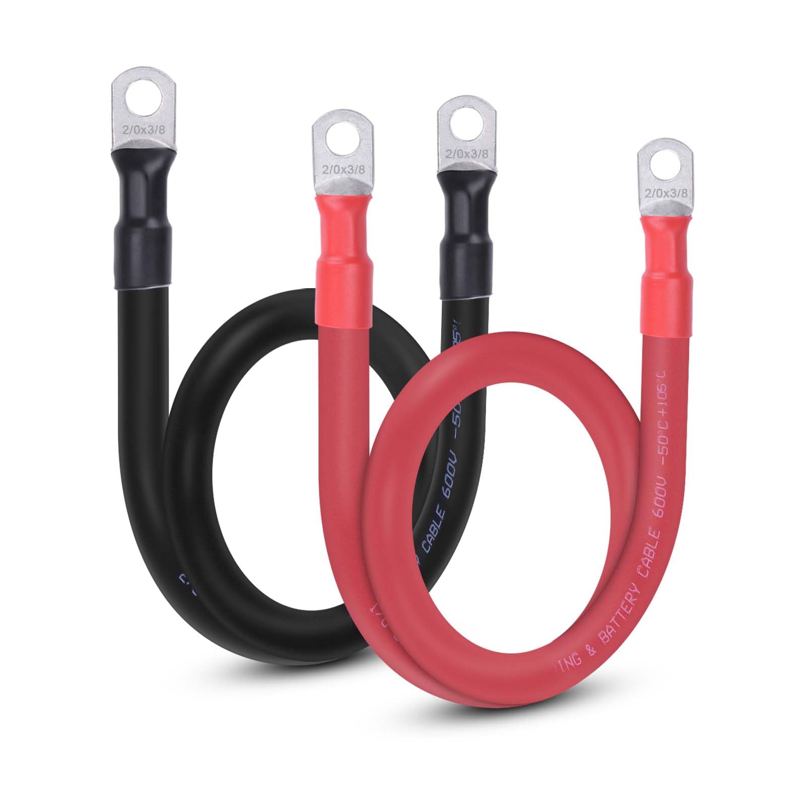 2/0 AWG Flexible Battery Cable with 3/8" Terminals - OFC Pure Copper Inverter &amp; Welding Wire for Automotive Solar RV Motorcycle (Red + Black 2FT Pair)