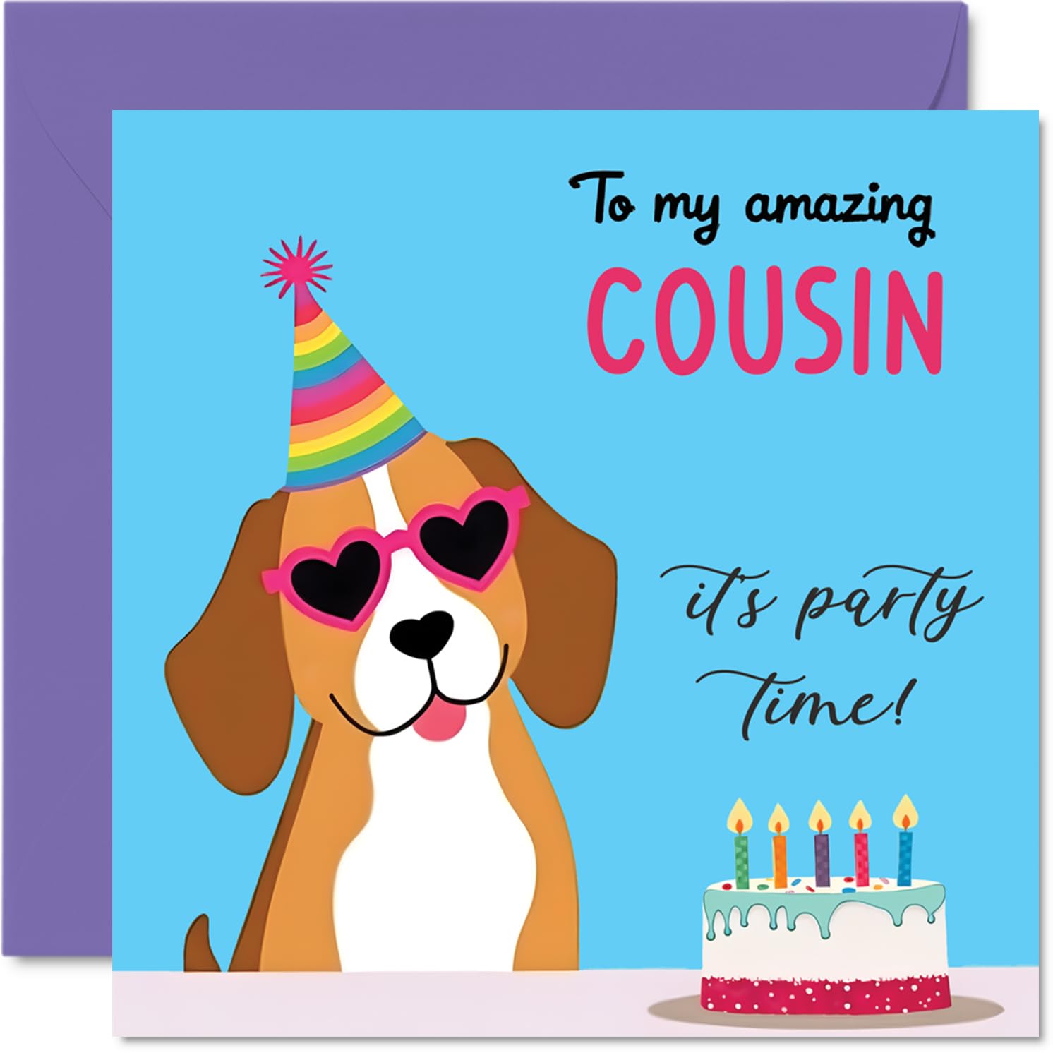 Cousin Birthday Card - Doggy Party - Happy Birthday Card for Cousin from Family Relative, 145mm Dog Lovers Bday Greeting Cards