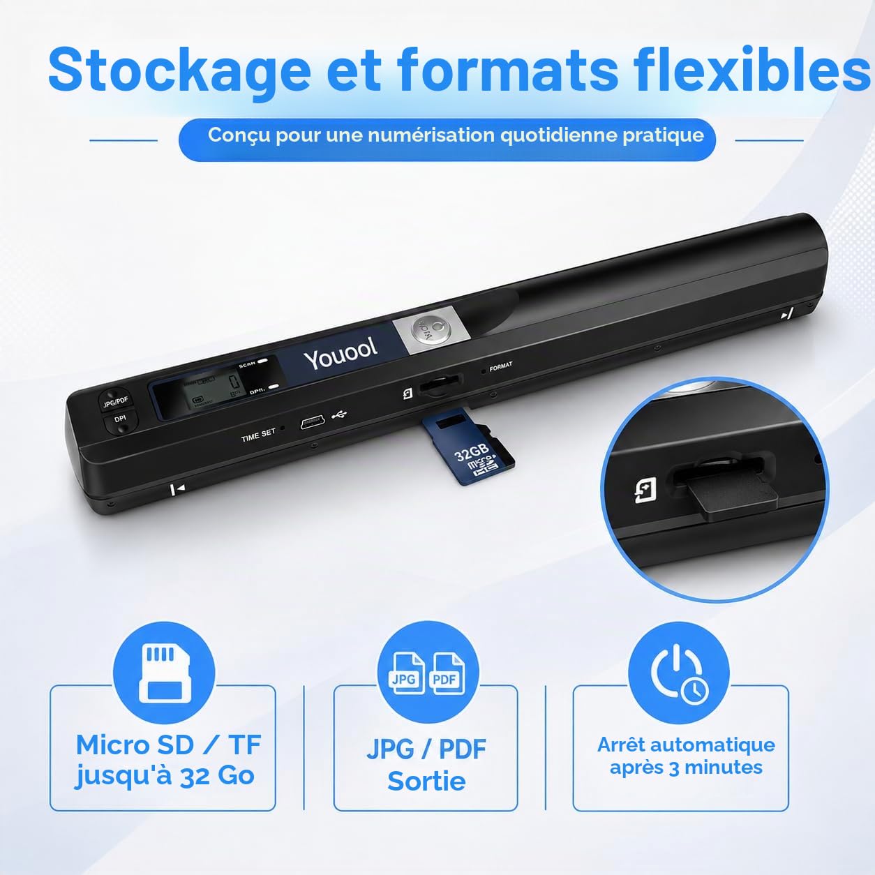 Mini Scanner Portable A4 avec Carte 16GTF, De Main Scanner D'Images USB NuméRisation Couleur à 900 dpi A4 NuméRisation à Scanners De Documents Portable Au Format JPG/PDF