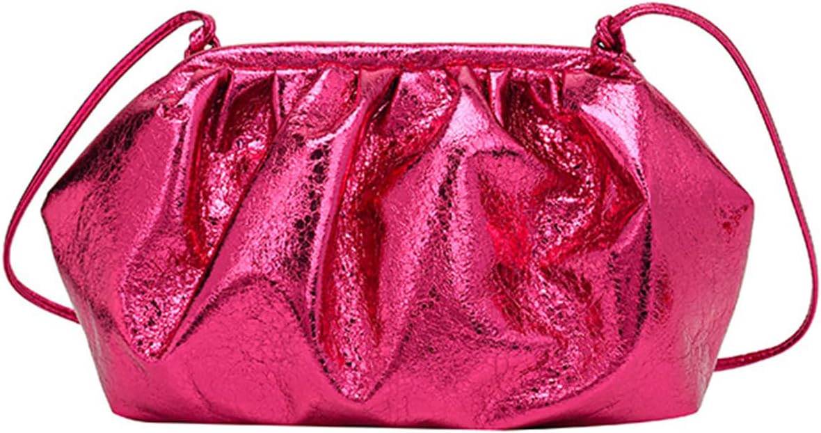 Women's Dumpling Bag Ruched Cloud Purse Evening Bag Sparkly Handbag Shoulder Bag with Chain