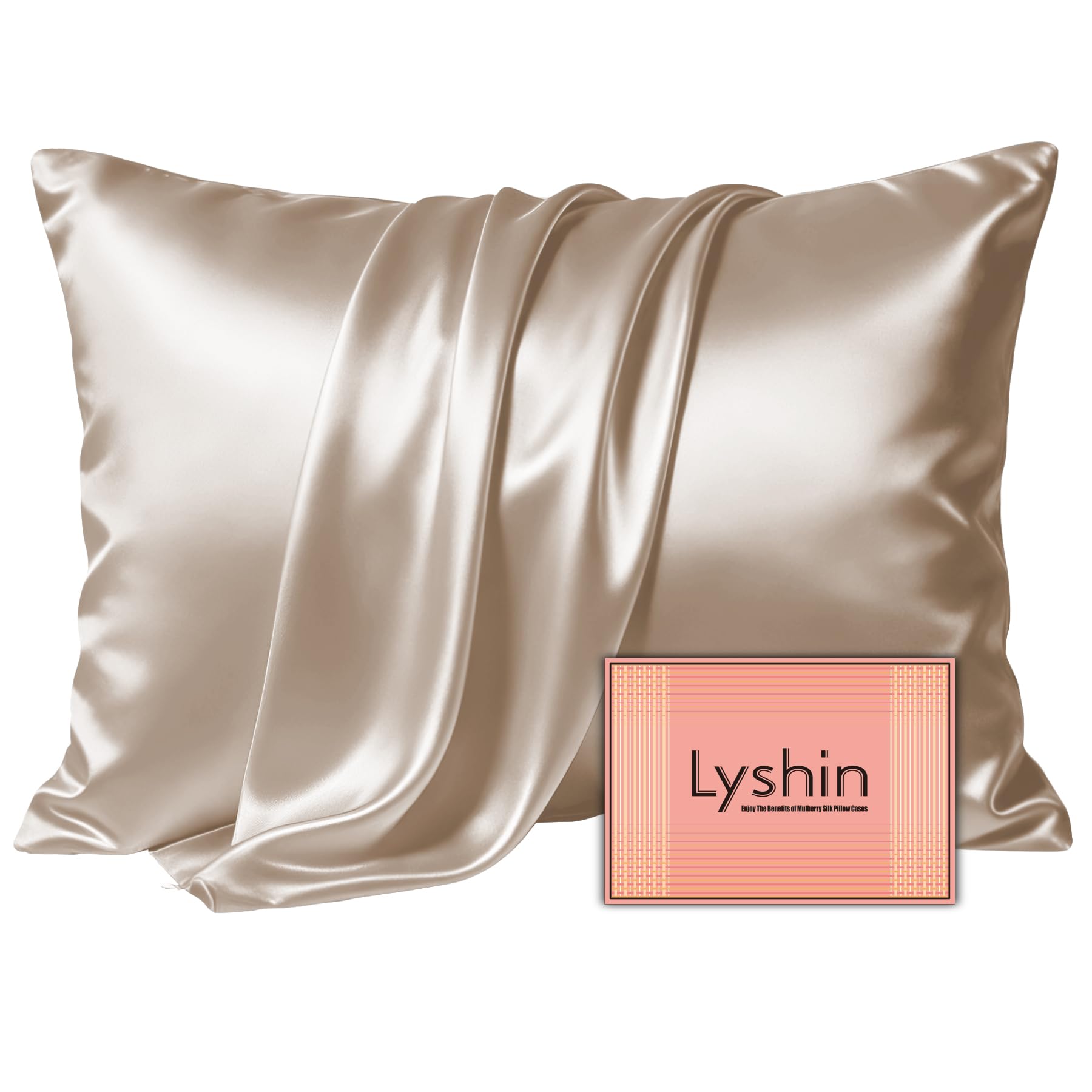 LYSHIN Silk Pillow Cases King Size with Hidden Zipper, Champagne