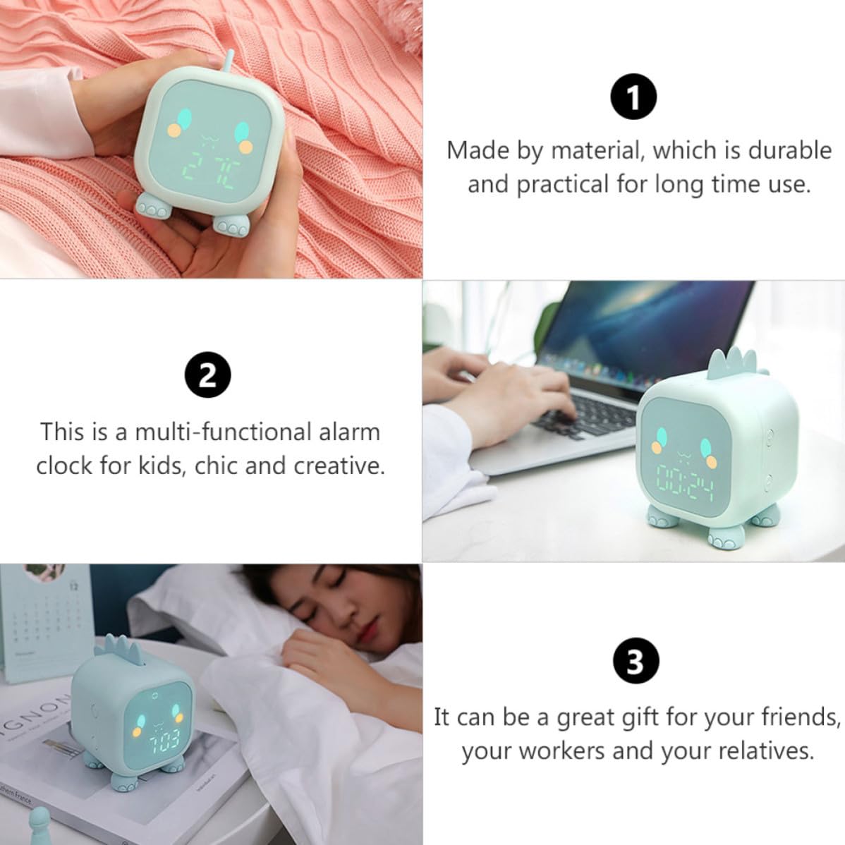 Reloj Despertador Inteligente Entrenador de Sueño, Diseño Animal de Plástico Resistente y Función de Repetición Silenciosa para Habitación Infantil