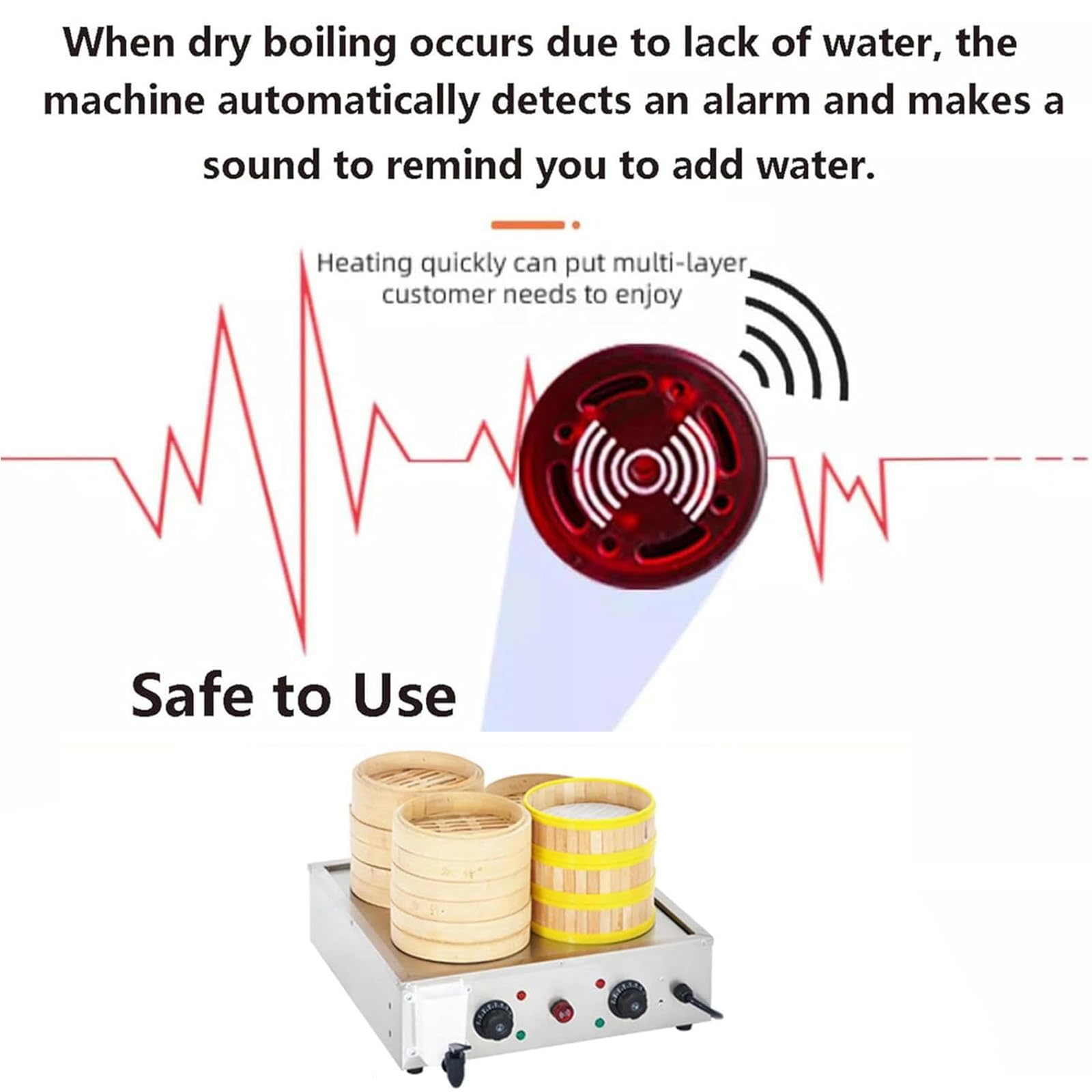 Máquina Comercial de Bollos al Vapor, vaporera eléctrica de Cuatro Orificios, máquina de cocción al Vapor de Alimentos para el hogar de Acero Inoxidable, Alarma de ebullición en seco