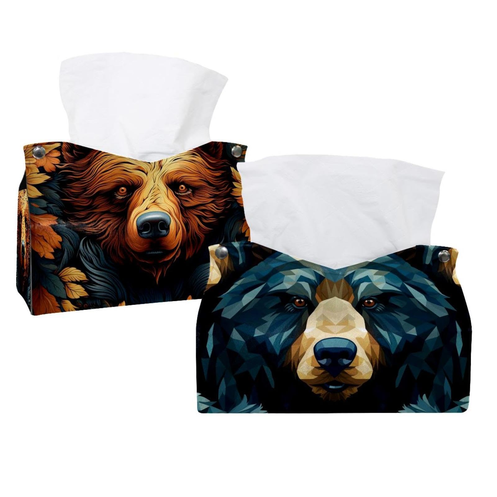 Boîte à mouchoirs en cuir motif ours (lot de 2) pour commode et salle de bain