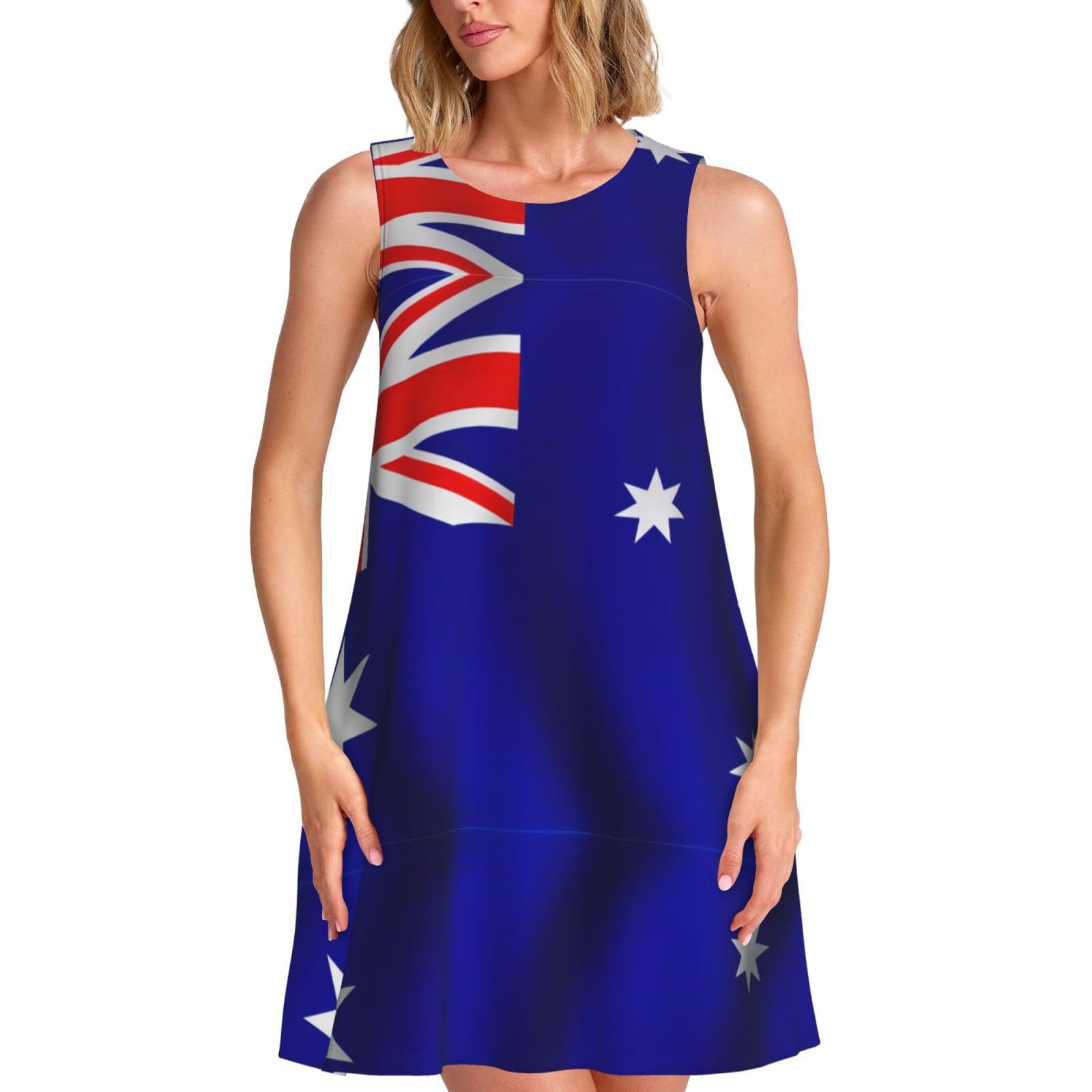 YQTGBCED Australian Flag Print Stylish Knee-Length Sundress with Pockets,for Beach Vacation and Everyday Wear Black