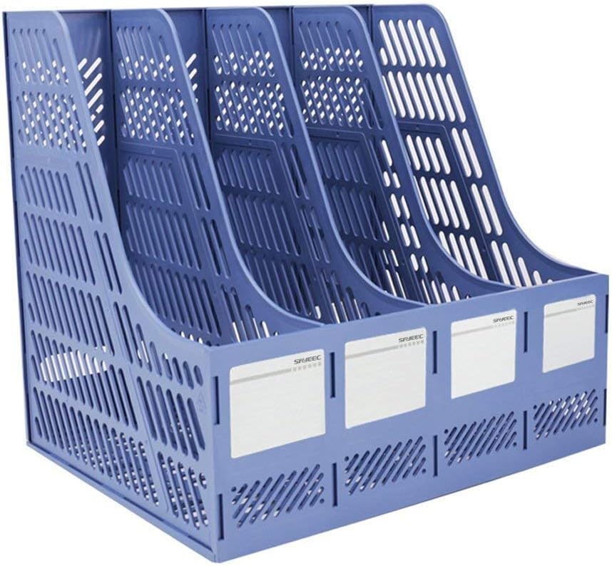 - Pranij Desktop Bookshelf Magazine Organizer 4 Compartment Plastic Frames File Holder Dividers Document Cabinet Rack Storage Box For Office Home School (Blue) - Tabletop, Step Shelf