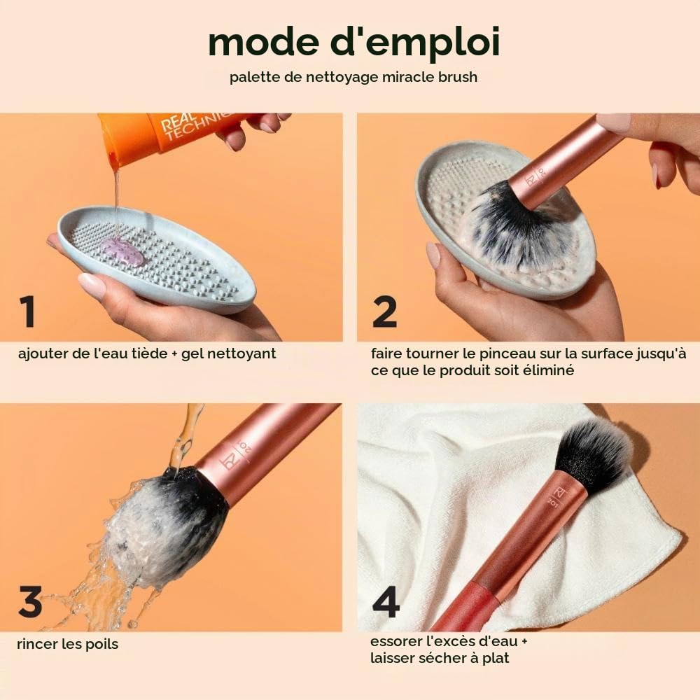 Real Techniques Palette de Nettoyage avec Pinceau Gel Nettoyant pour Pinceaux de Maquillage 8 Unité