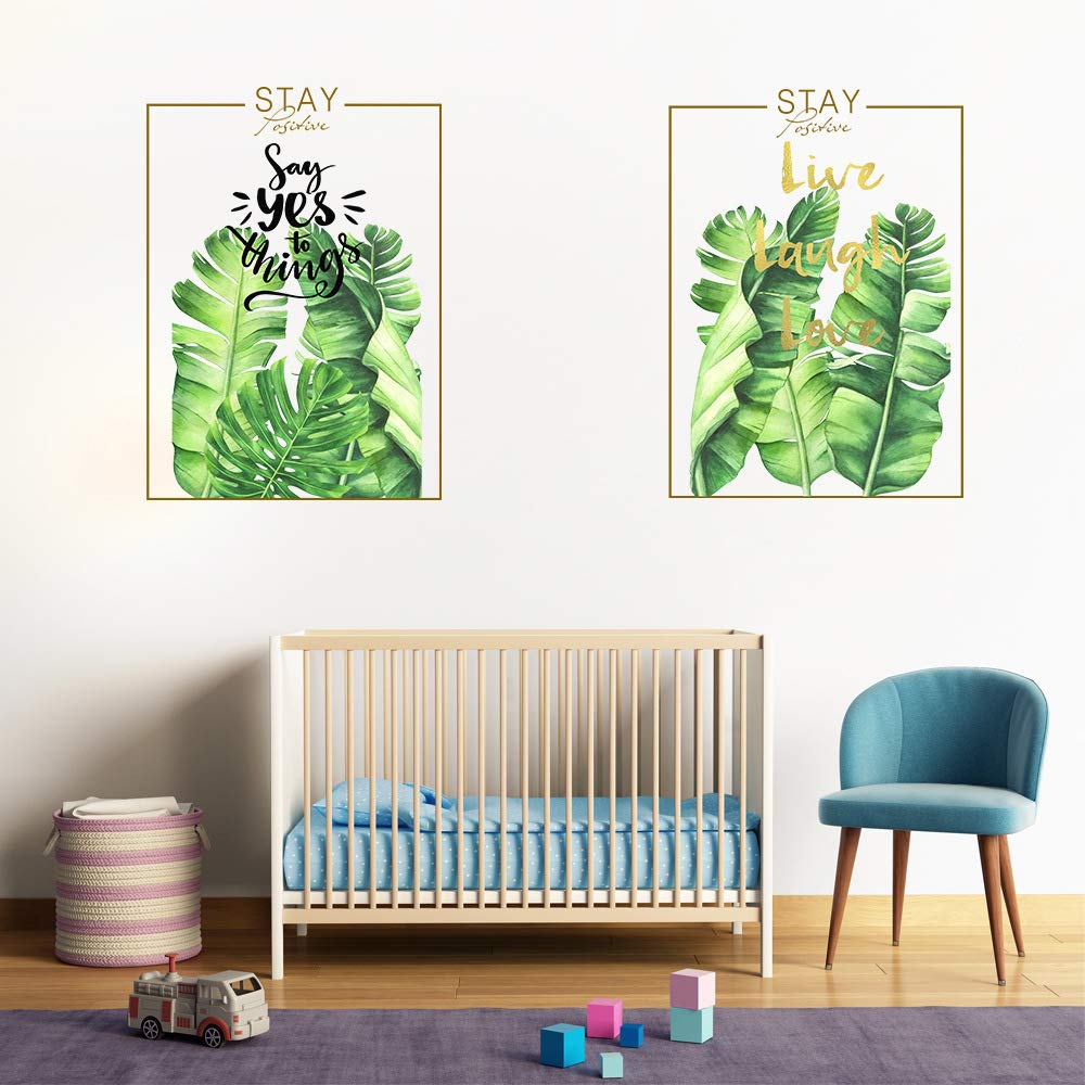 SENGTER Tropical Leaves Wall Decals Removable Jungle Green Palms Tree Plant Wall Stickers for Living Room Kids Room Bedroom Playroom TV Wall Decor 2Pcak